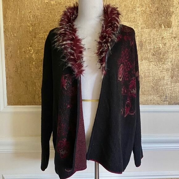 Chico’s fur collar beads on back open cardigan 8 - Picture 1 of 10
